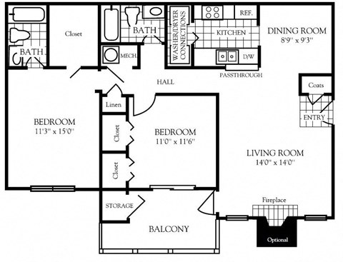 2 bedroom floor plan | Nashboro Village Apartment Homes Nashville TN